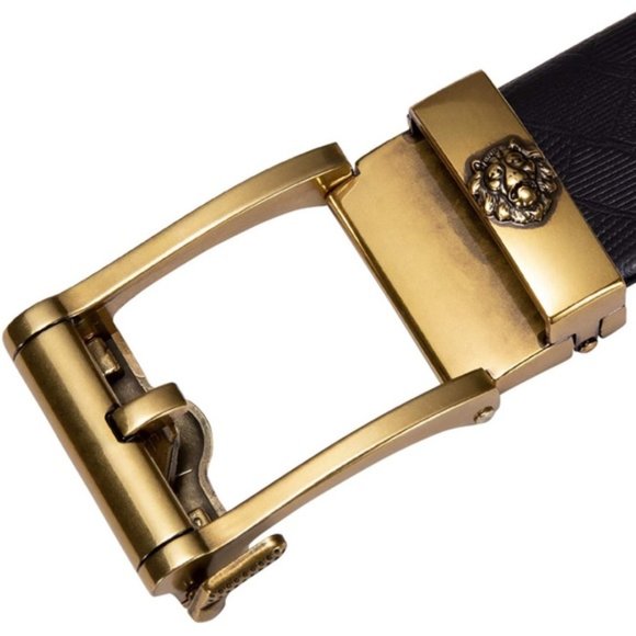 New Sliding Gold Buckle Ratchet Genuine Leather Belt - Picture 4 of 6